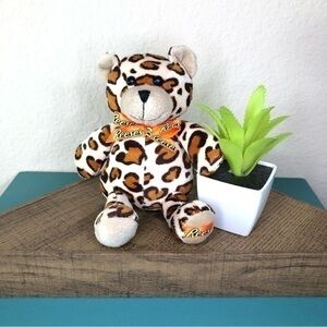 Reese’s Teddy Bear Leopard Animal Print Stuffed Animal Plush Ribbon Details